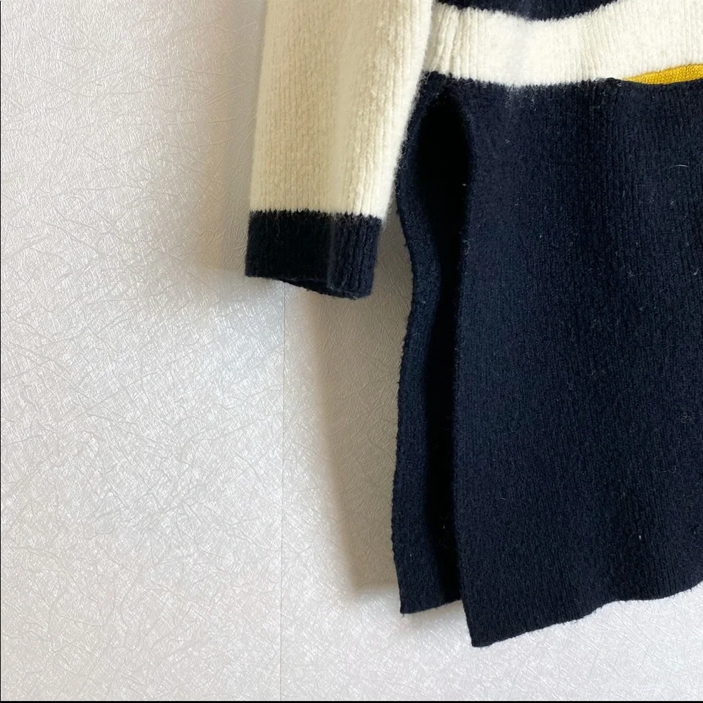 Anthro Angel of the North Varsity Cream Navy Wool Cotton Blend Stripe Cardigan